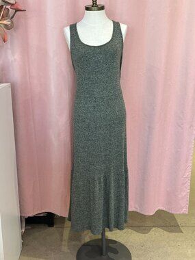 Daily Ritual Ribbed Maxi Dress Heathered Green Sleeveless Scoop Neck Flared Hem
